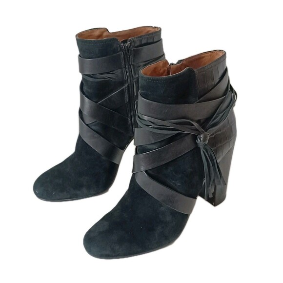 Gianni bini Black Leather Embossed and Suede Ankle boots Size 8 - Picture 2 of 7